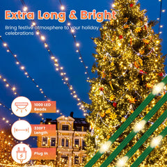 330FT 1000LED String Lights Outdoor Christmas Decoration Lights with Remote IP44 Waterproof 8 Lighting Modes 8 Brightness Timer Plug In Fairy Light Xm