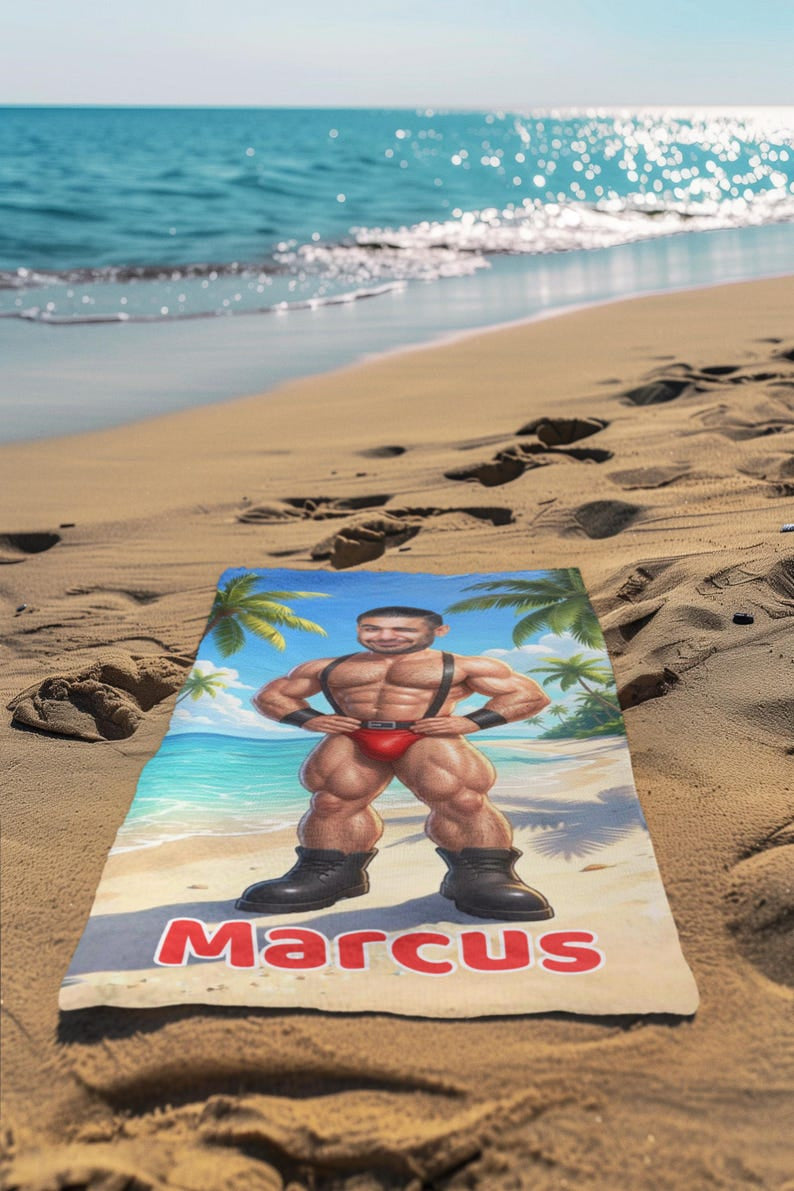 Custom Muscle Beach Towel with Face, Funny Gift for Him, Bachelor Party Gift, Workout Lovers.