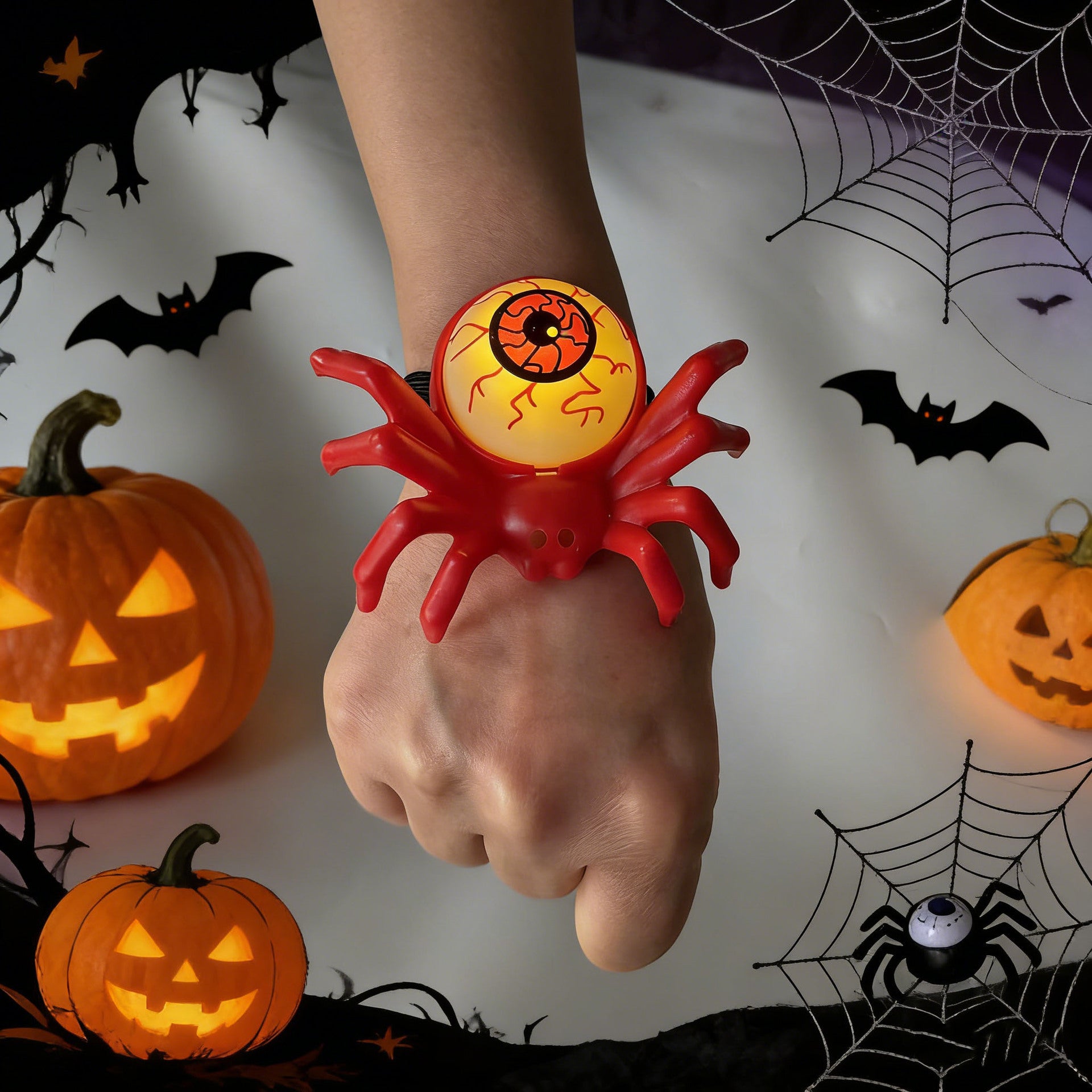 Halloween glowing spider lantern, eye-shaped candles, skull wristbands, handbands lights