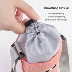 Wire mesh drawstring bag for holding water cups, bottles and thermos cups. Single-shoulder crossbody bag.
