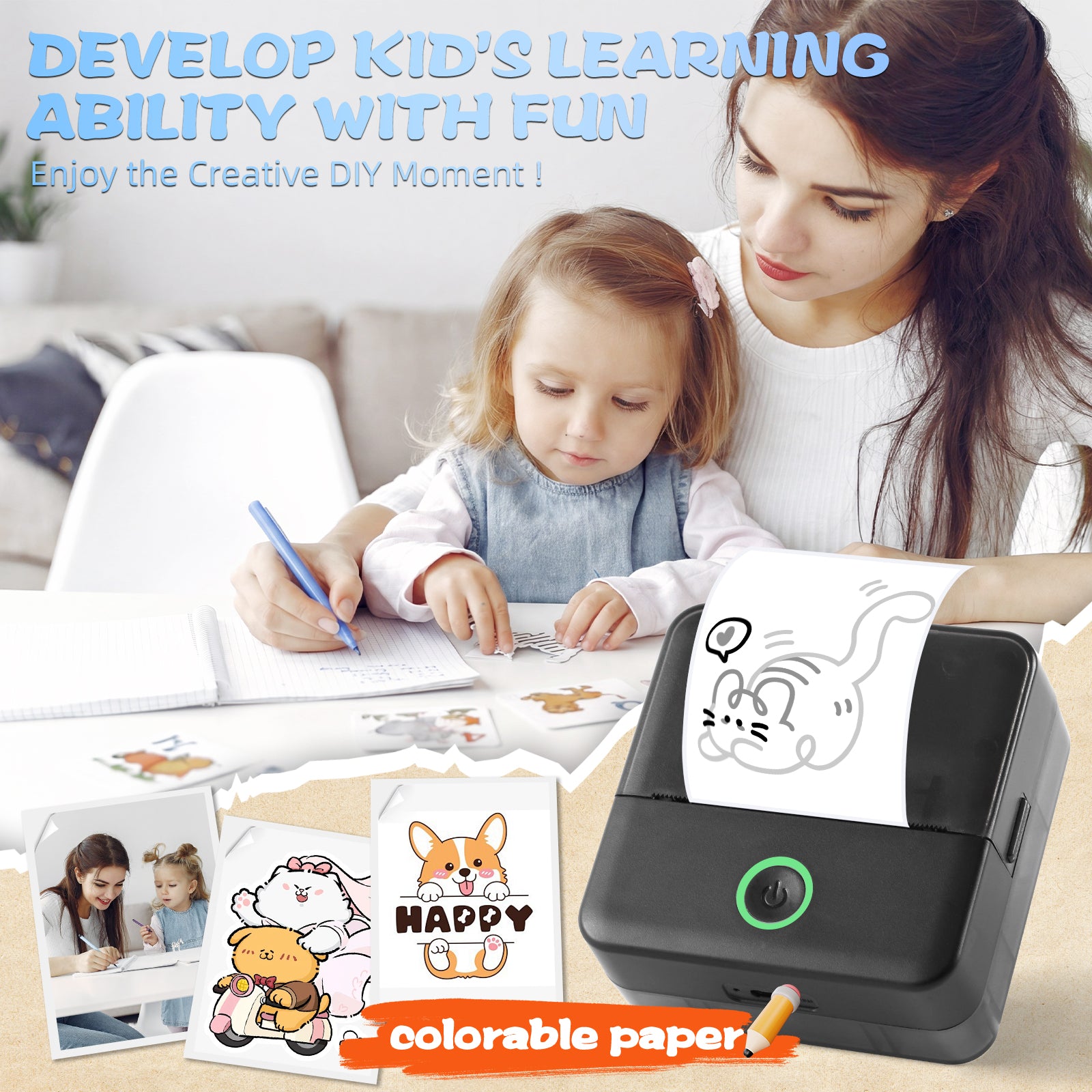 Mini Portable Bluetooth Thermal Printer | Inkless Pocket Sticker & Photo Printer for Notes, Lists & DIY Art