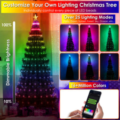 4.9FT 166Pcs LED Lights Collapsible Christmas Tree Light with Remote App Control IP65 Waterproof Customized Multi-Color Mode Timer Setting Work with A