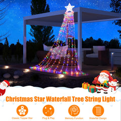 11.48FT 350LED Multicolored Christmas Star Waterfall Tree String Light Indoor Outdoor Waterproof String Lights With Star Topper 8 Light Modes Memory F