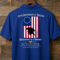 Custom Descendant of a Patriot Polo Shirt, 250th Anniversary of Freedom 1776 Men's Back Print Tee