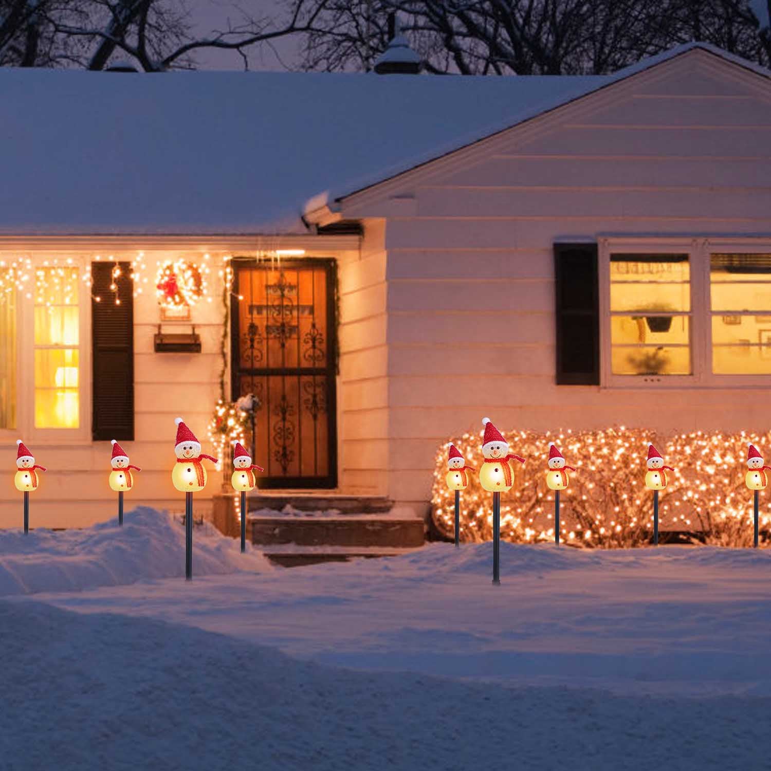 1Pc Solar Powered Lamp 3 Snowmen Outdoor Decorative Christmas Lamp Garden Stake Light IP55 Waterproof Santa Landscape Light Warm White LED Lighting Pa