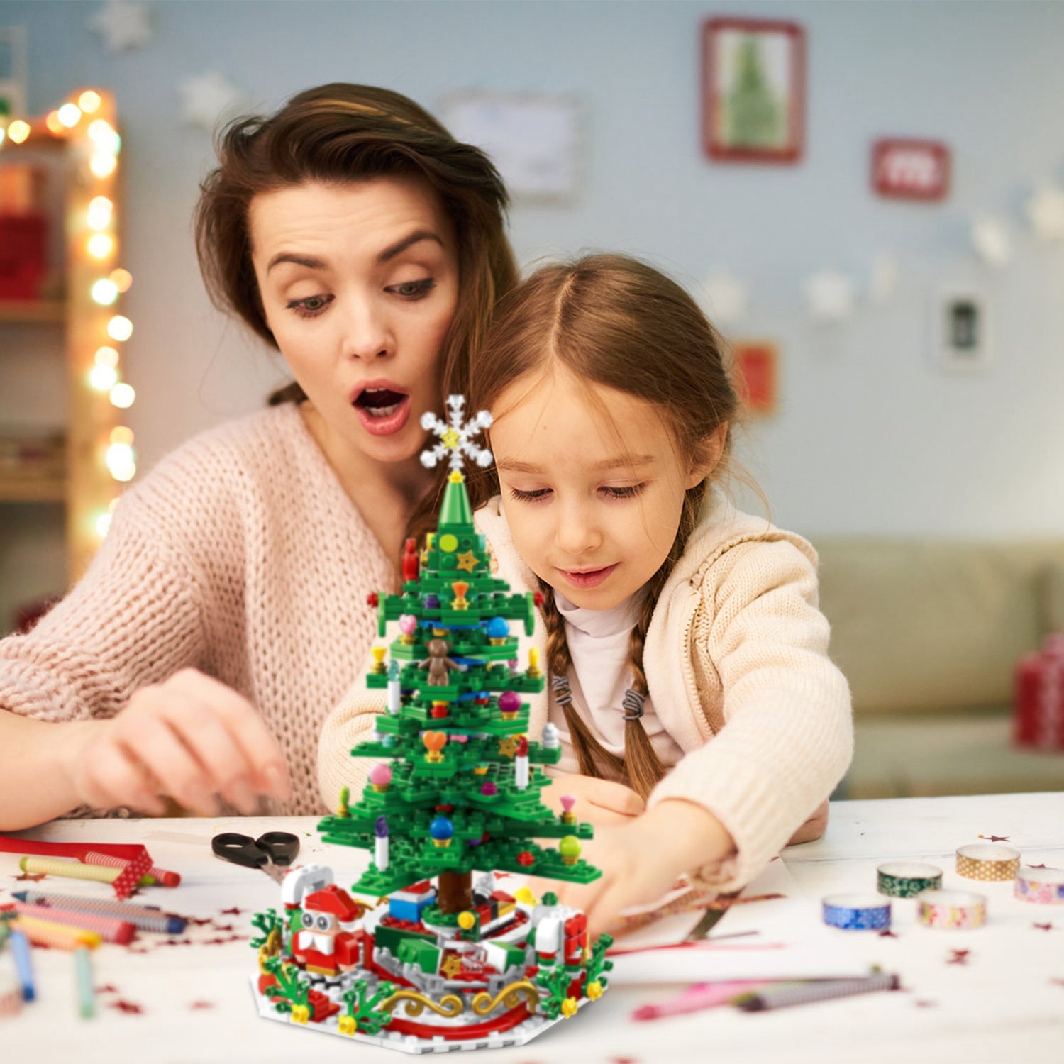 701-Piece Christmas Tree Advent Calendar Building Blocks – Build-a-Day Countdown Toy with Festive Glowing Lights, 24 Daily Surprises & Mini Figures, Holiday Tabletop Decor & Gift for Kids & Adults