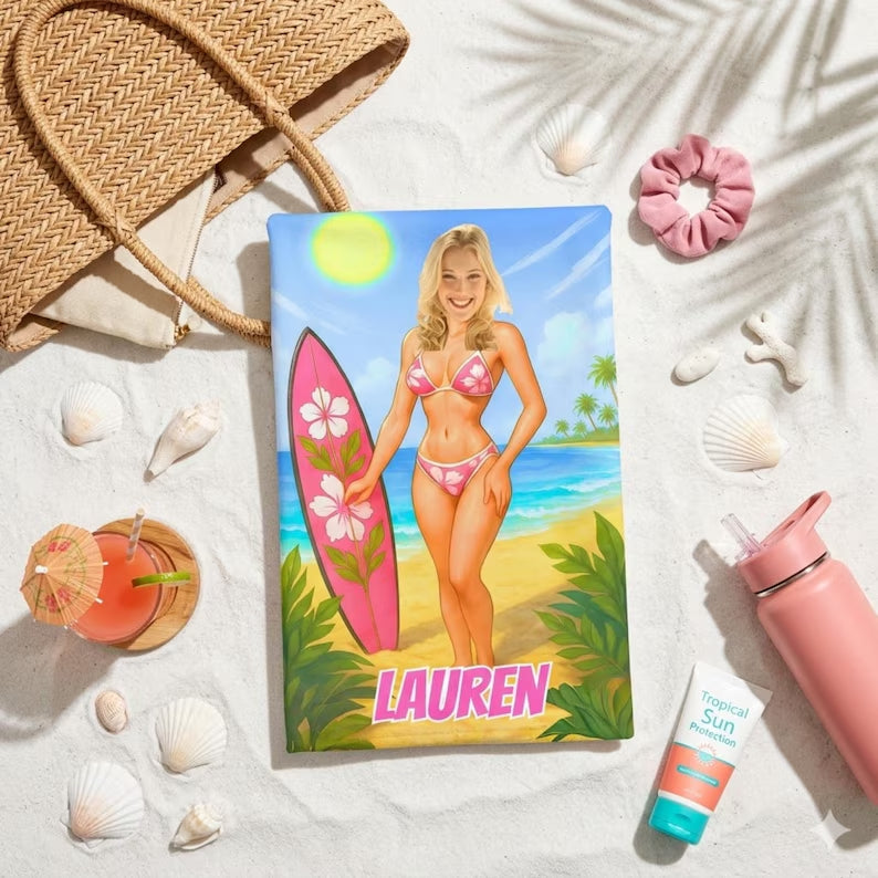 Custom Girls Beach Towel, Personalized Face Photo Gift, Bachelorette Pool Towel, Funny Gifts.