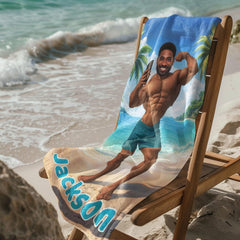 Personalized Muscle Beach Towel with Face and Name, Funny Gym Gift, Bachelor Party Gifts.