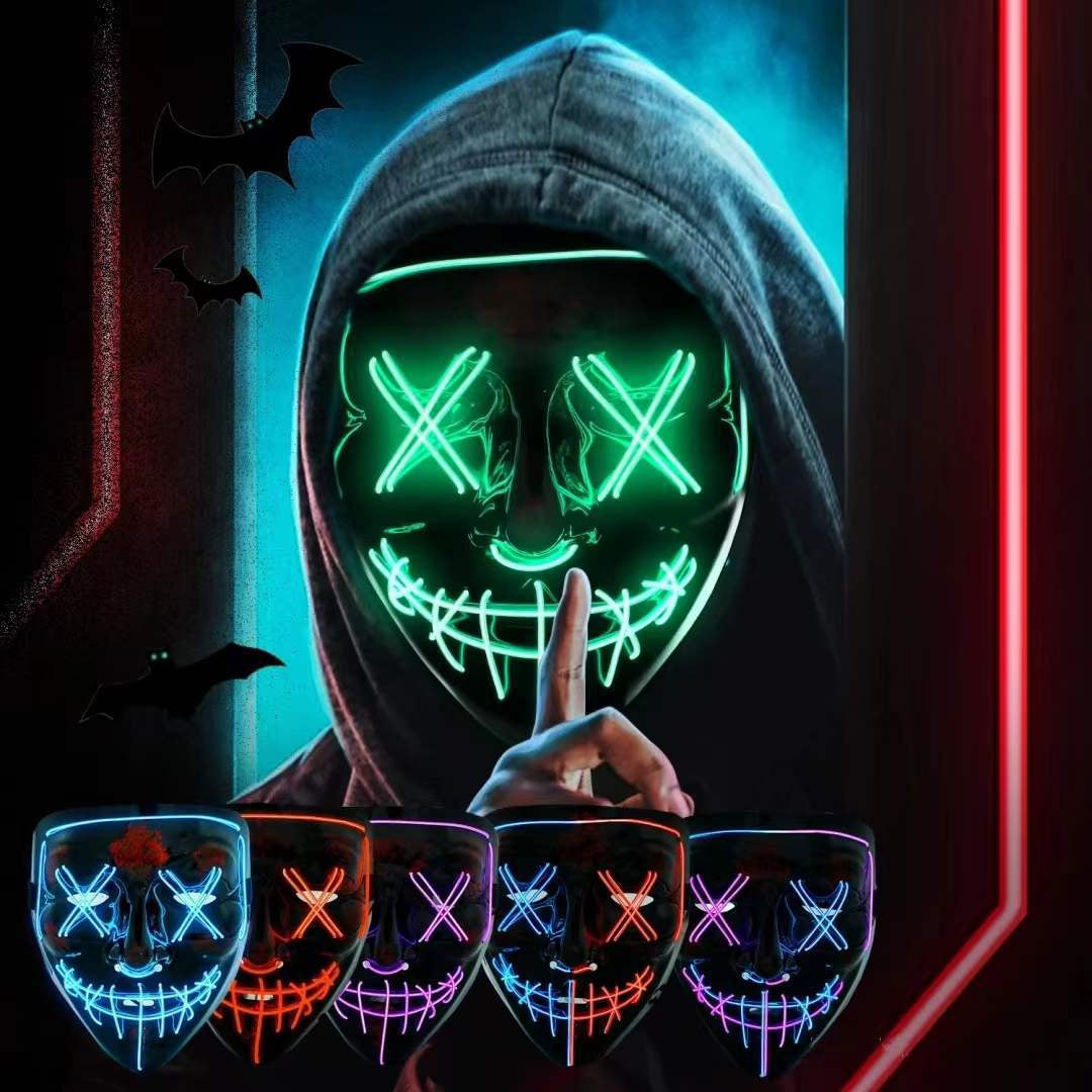 Halloween Purge LED Light Up Mask, Scary X‑Eyes EL Wire Glowing Mask for Cosplay Party Costume