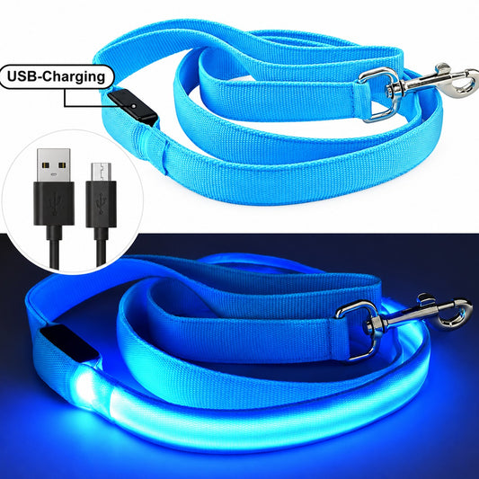 LED Dog Leash - Rechargeable Light-Up Pet Leash for Night Walks | 7 Glow Colors | USB Charging, Strong Clip & Comfortable Non-Slip Grip