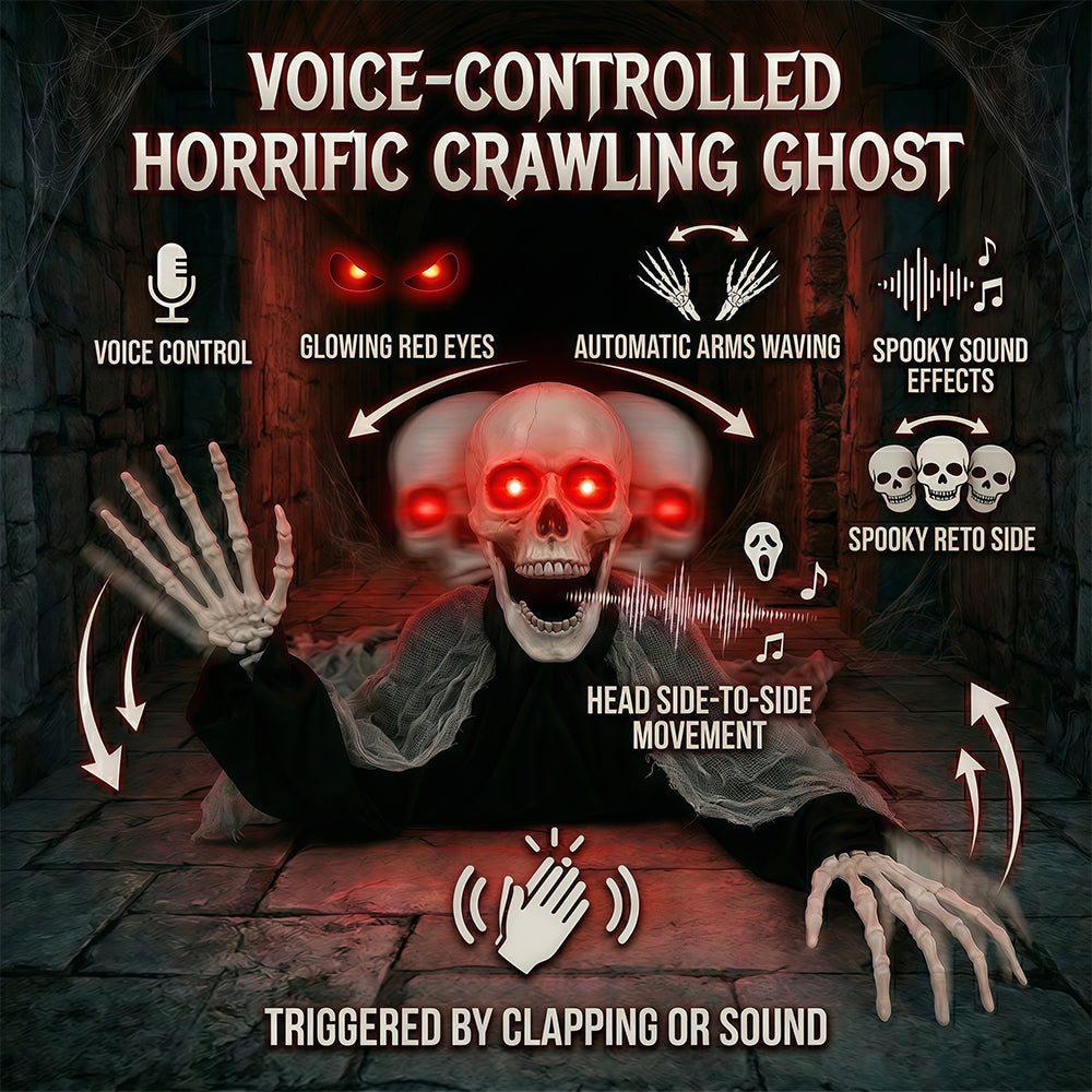 Halloween crawling ghosts, with sound activating props, red LED glowing eyes and terrifying sound effects, suitable for haunted house and courtyard decorations