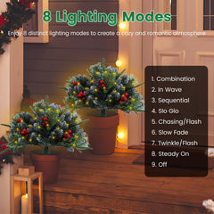 2Pcs Christmas Tree Urn Filler With Light Artificial Lighted Xmas Trees Light with Cones Berries Holiday Planter Filler LED Pathway Pine Tree IP44 Wat