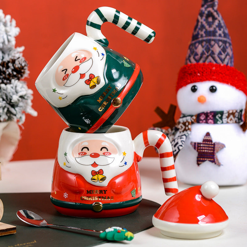 Christmas Santa Ceramic Mug with Lid & Gift Box, Cute 3D Hand-Painted Santa Coffee Cup, Holiday Xmas Gift for Family Friends