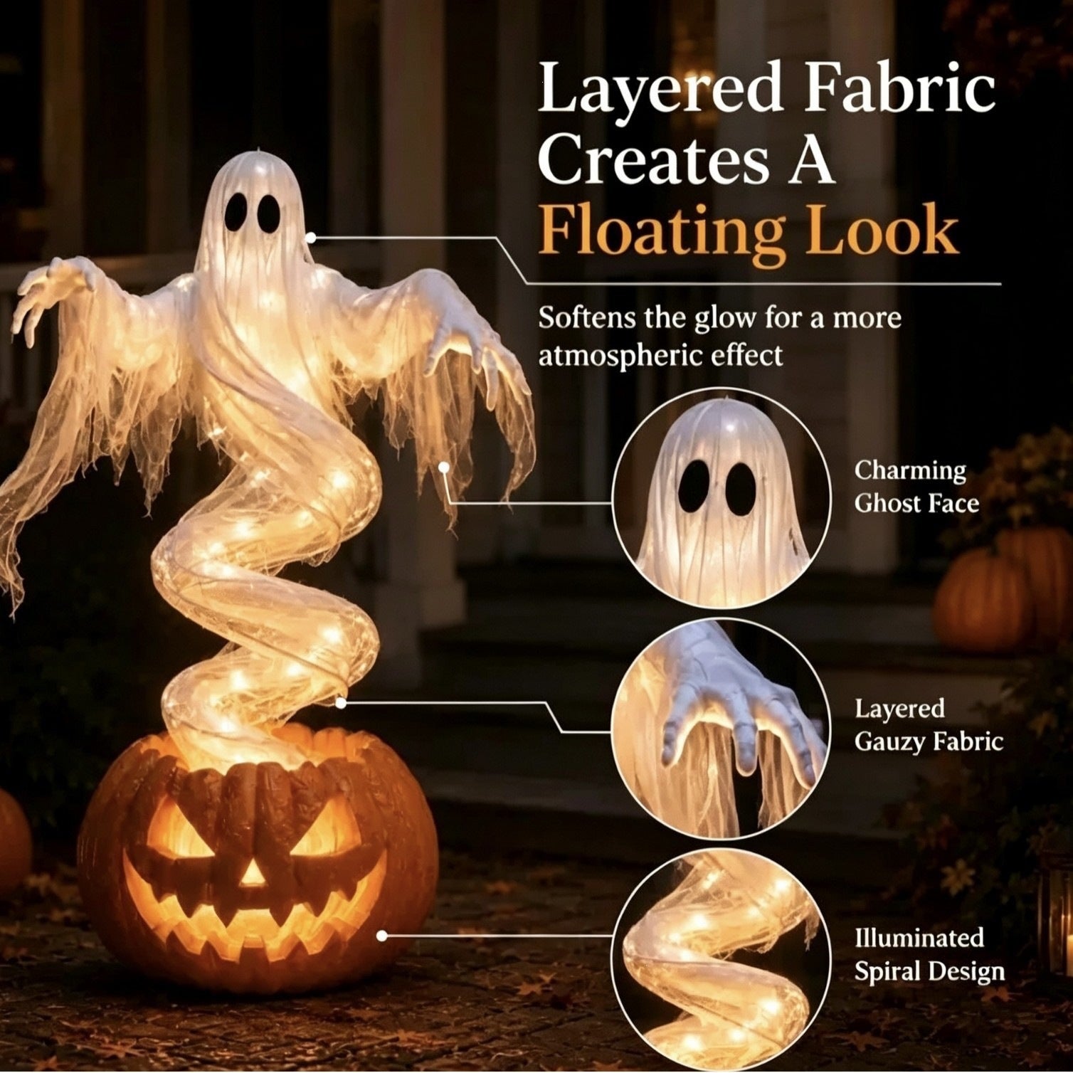 Rotating Ghost Pumpkin Patio Lamp - Perfect for adding a touch of spooky atmosphere to your outdoor space