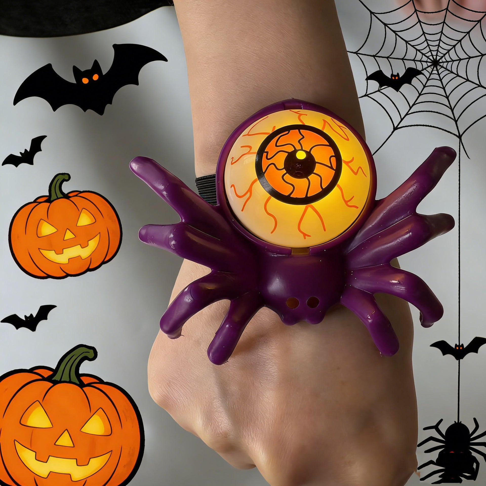 Halloween glowing spider lantern, eye-shaped candles, skull wristbands, handbands lights