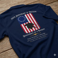 Custom Descendant of a Patriot Polo Shirt, 250th Anniversary of Freedom 1776 Men's Back Print Tee