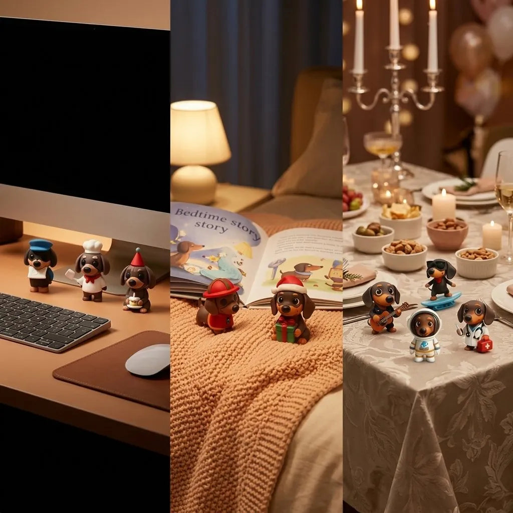 Dachshund figure collection on a desk