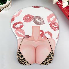 Novelty Ergonomic Mouse Pad with Wrist Support, Sexy Leopard Print Bikini 3D Chest Design, Perfect Gag Gift