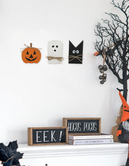 set of 3 flat MDF table decor pieces with pumpkin, ghost and bat cutouts - product photo 6 of 7