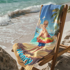 Personalized Funny Beach Towel with Face & Name, Custom Grandpa Gift, Funny Bath Towels.