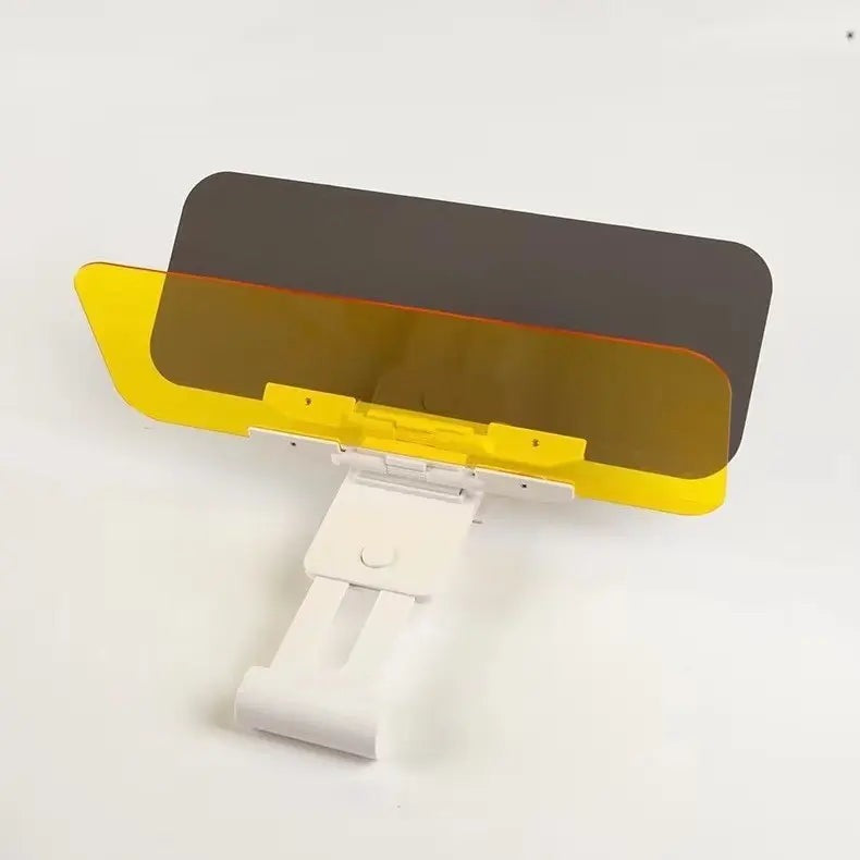 2-in-1 Day & Night Anti-Glare Car Sun Visor - Universal Clip-On Adjustable Shield with Dark + Amber Panels, 180° Rotating Telescopic Glare Guard for Low Sun & Oncoming Headlights, Tool-Free Safety Visor Extension Fits Most Cars, Trucks & SUVs