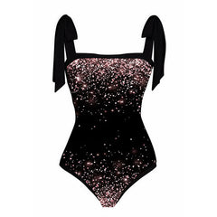 Black Rose Gold Glitter Print Swimsuit & Sarong Set