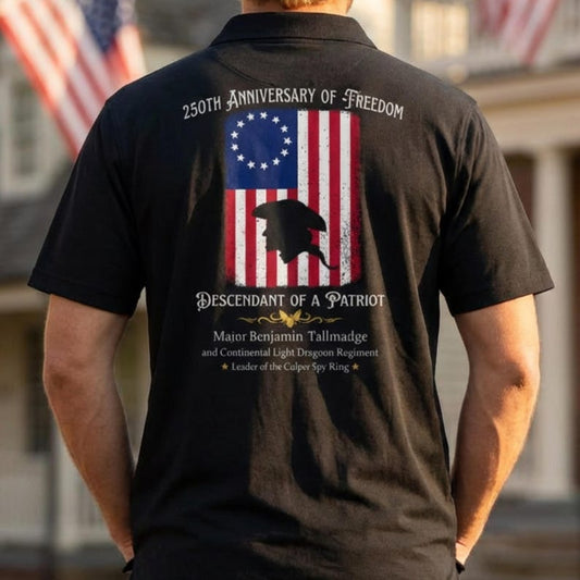 Custom Descendant of a Patriot Polo Shirt, 250th Anniversary of Freedom 1776 Men's Back Print Tee