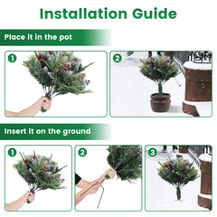 2Pcs Christmas Tree Urn Filler With Light Artificial Lighted Xmas Trees Light with Cones Berries Holiday Planter Filler LED Pathway Pine Tree IP44 Wat