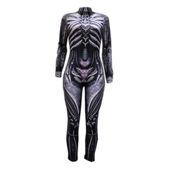 Halloween women's cosplay jumpsuit with human bone print and gothic style for costume party