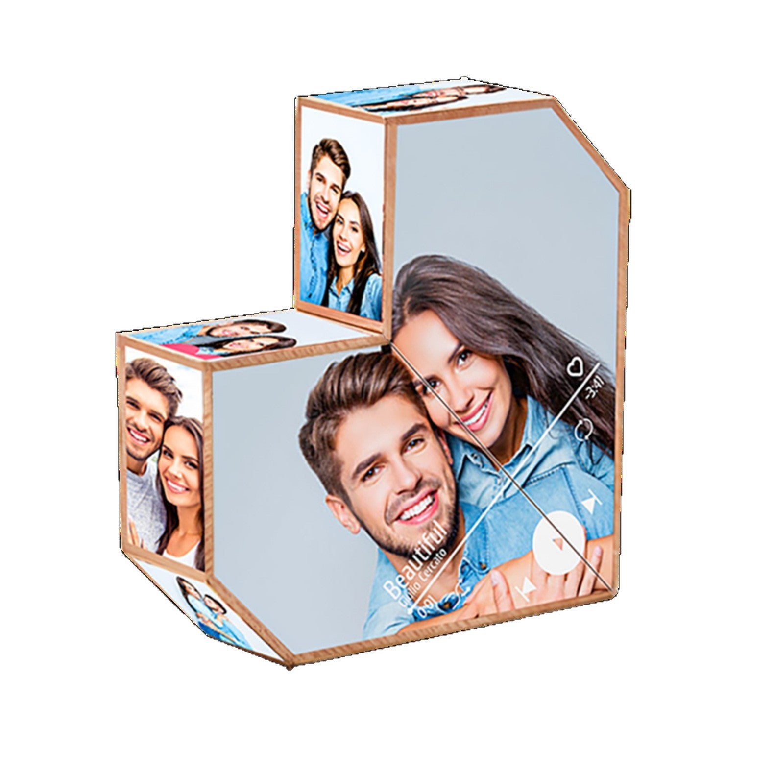 Customized wooden heart-shaped photo cube, personalized photo album with ten photos