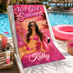 Custom Face Flamingo Beach Towel, Personalized Bachelorette Gift, Gag Gifts.