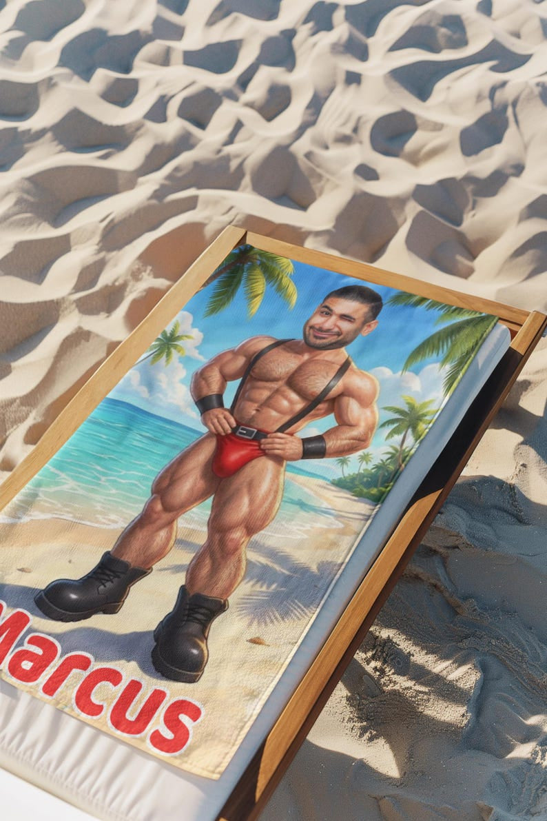 Custom Muscle Beach Towel with Face, Funny Gift for Him, Bachelor Party Gift, Workout Lovers.