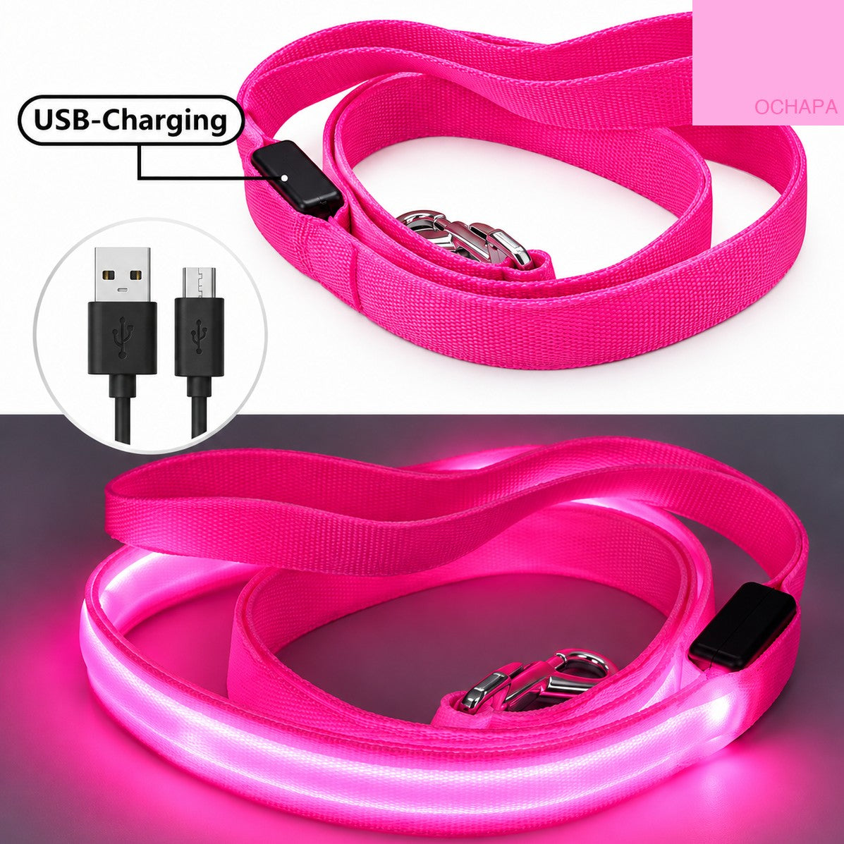 LED Dog Leash - Rechargeable Light-Up Pet Leash for Night Walks | 7 Glow Colors | USB Charging, Strong Clip & Comfortable Non-Slip Grip