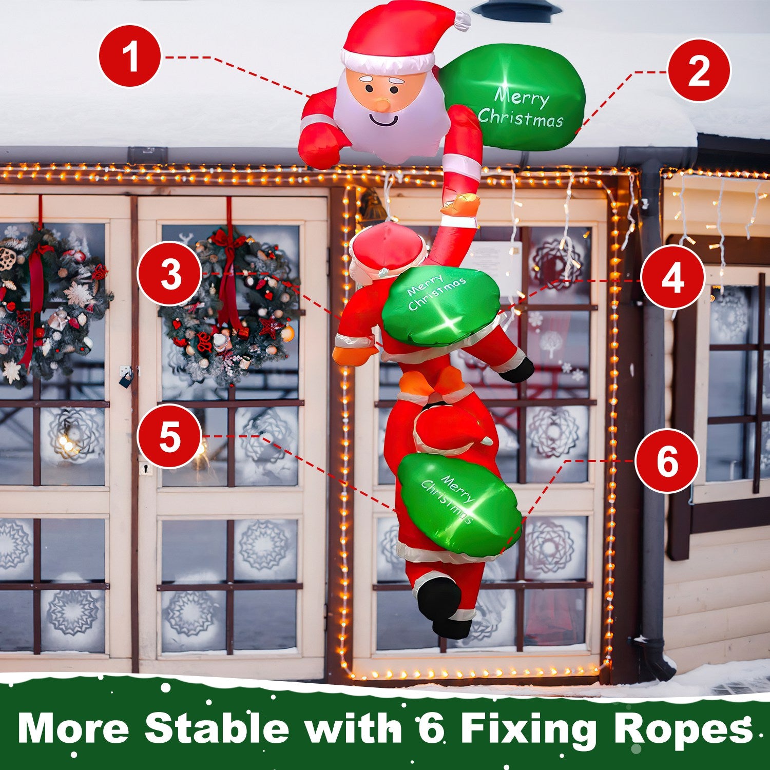 8FT Climbing Inflatable Santa Claus with Light Hanging Blow Up Christmas Inflatable Indoor Outdoor Christmas Decorations 3 Santa Claus 3 Merry Christm