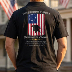 Custom Descendant of a Patriot Polo Shirt, 250th Anniversary of Freedom 1776 Men's Back Print Tee