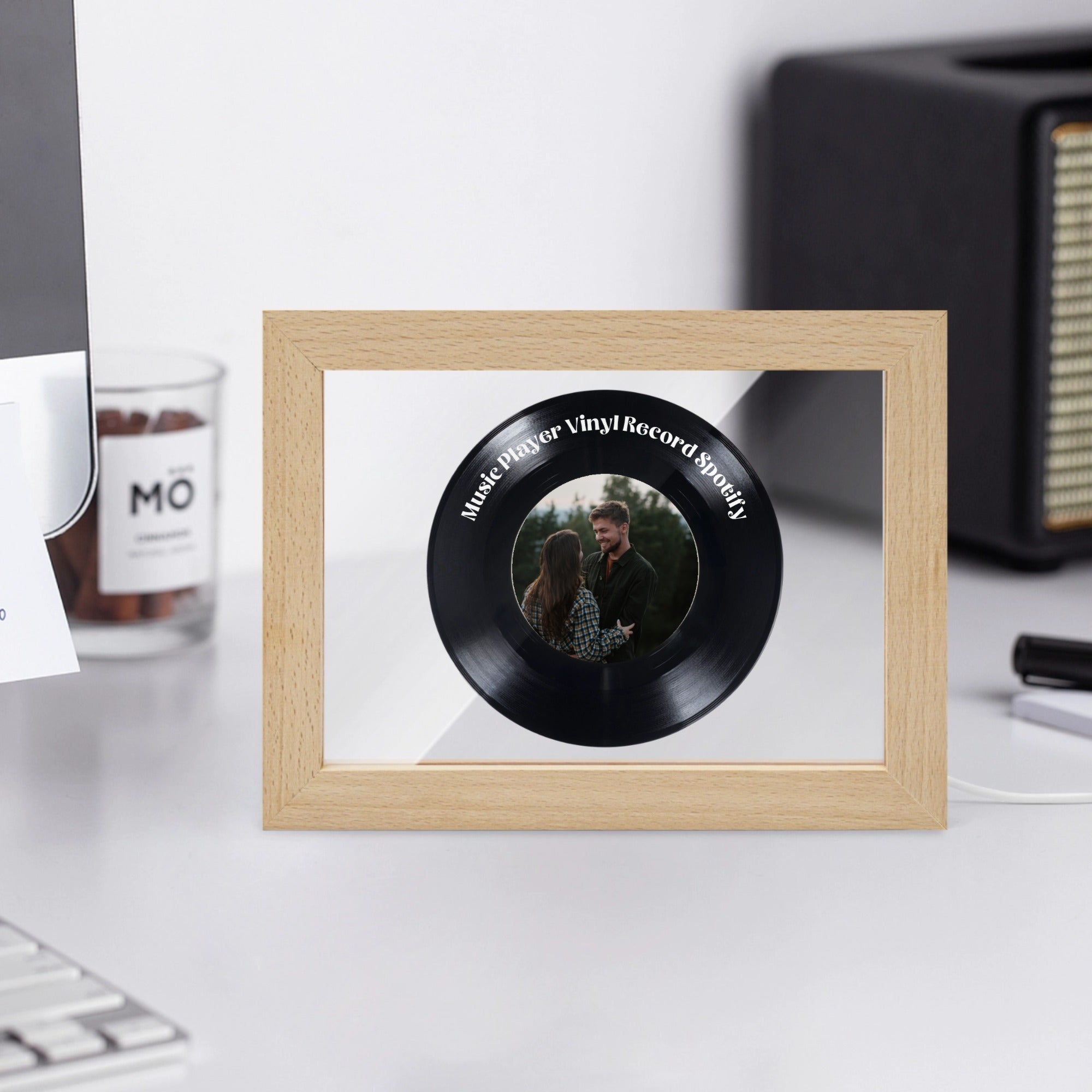 Music Player Vinyl Record Spotify Wooden Framed
