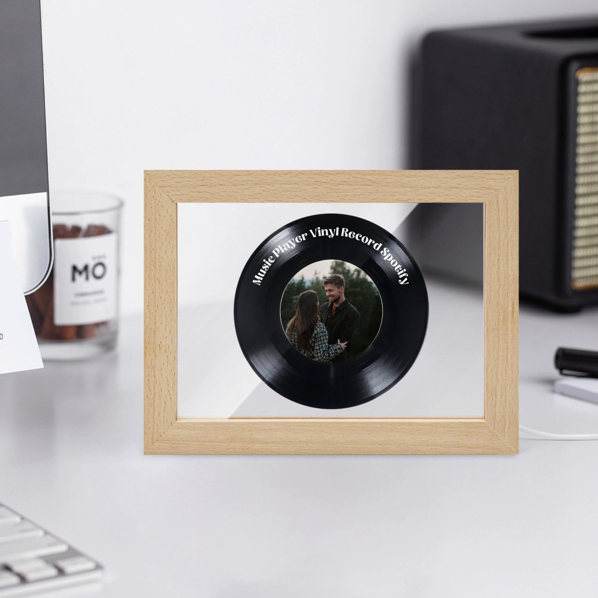 Music Player Vinyl Record Spotify Wooden Framed