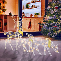 3 Sets of Reindeer Family Lighted 2D Christmas Deer Decoration Warm Yellow Light 3 Lighting Modes Buck Doe Fawn Indoor Outdoor Christmas Decoration
