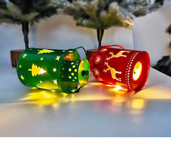 Christmas Mini Metal LED Lantern, Hollow Snowflake Reindeer Tree Pattern, Portable Hanging Night Light, Xmas Tabletop Decor for Home, Party, Holiday Decoration