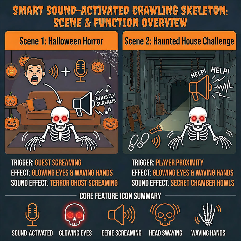 Halloween crawling ghosts, with sound activating props, red LED glowing eyes and terrifying sound effects, suitable for haunted house and courtyard decorations