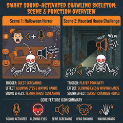 Halloween crawling ghosts, with sound activating props, red LED glowing eyes and terrifying sound effects, suitable for haunted house and courtyard decorations