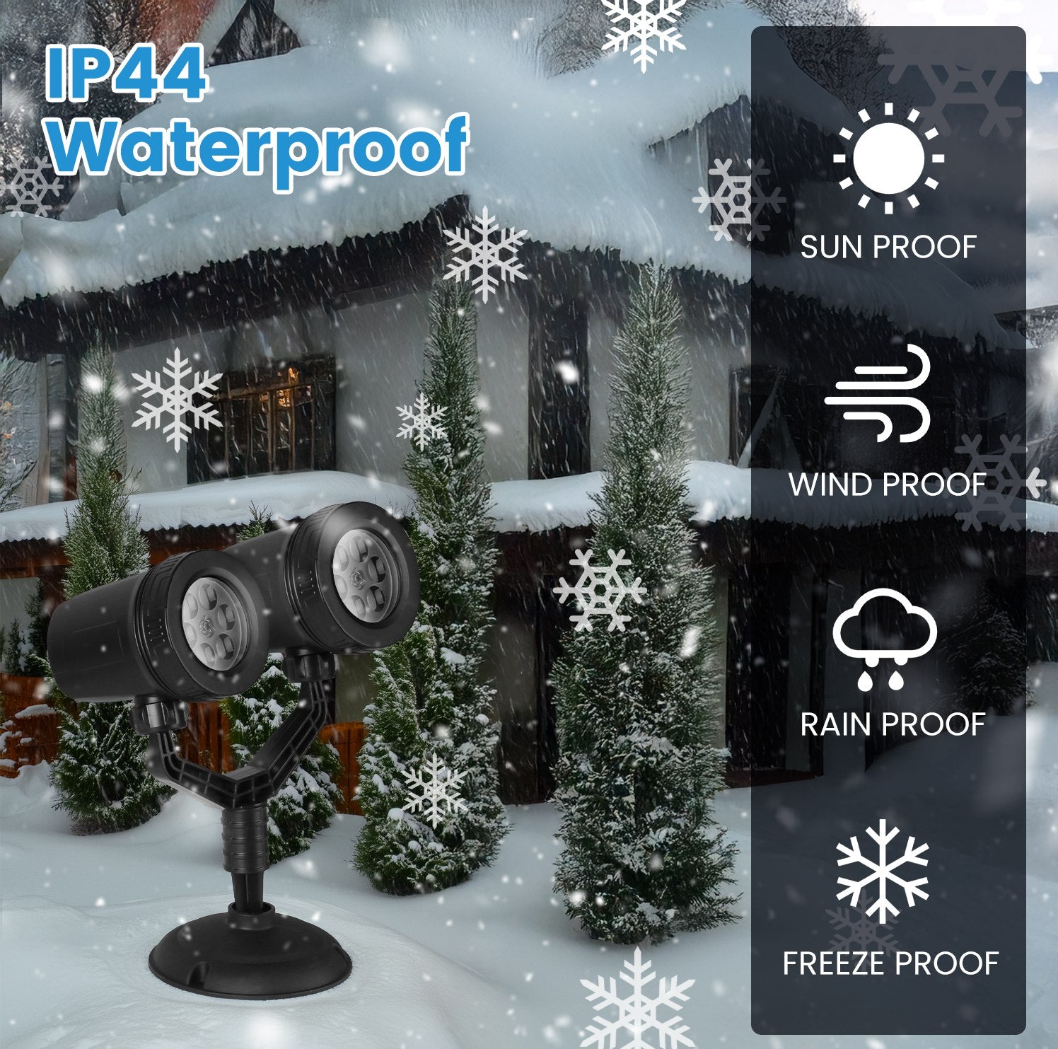Christmas Snowflake Projector Light Dual-Head LED Stake Light IP44 Waterproof Xmas Decoration For Holiday Indoor Outdoor Use Garden Patio Wall Decor