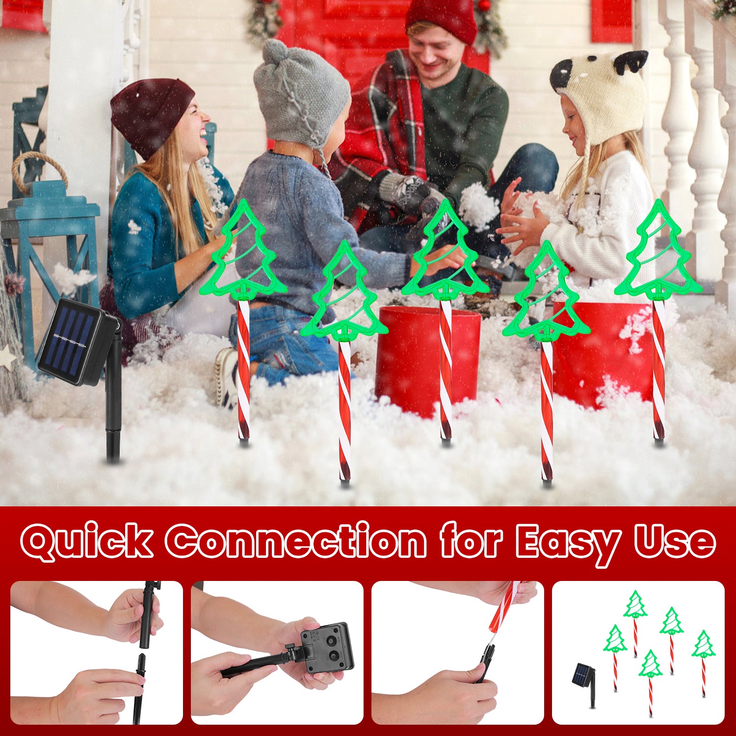 5Packs Christmas Outdoor Pathway Light With 8 Modes IP44 Waterproof Xmas Decoration Stake Light Tree Candy Light For Garden Lawn Porch Yard Driveway