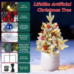 2Pcs Solar Powered Lighted Christmas Tree Urn Filler With Light Artificial Xmas Trees Light with Berries Decor Balls LED Pathway Pine Tree IP44 Waterp