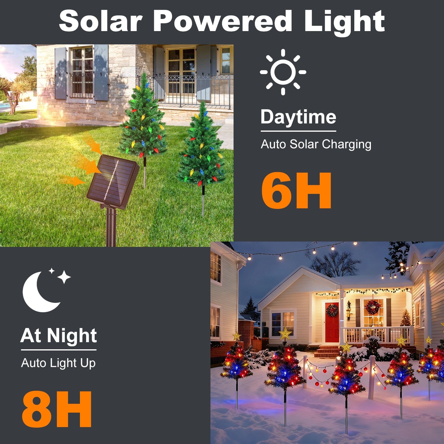 2Pack 37.4in Height Solar Christmas Tree With 100 Colorful LED Beads 8 Lighting Modes For Xmas Decoration IP44 Waterproof Outdoor Pathway Stake Light