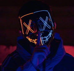 Halloween Purge LED Light Up Mask, Scary X‑Eyes EL Wire Glowing Mask for Cosplay Party Costume