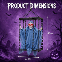 Halloween cage with sound-controlled ghost decorations