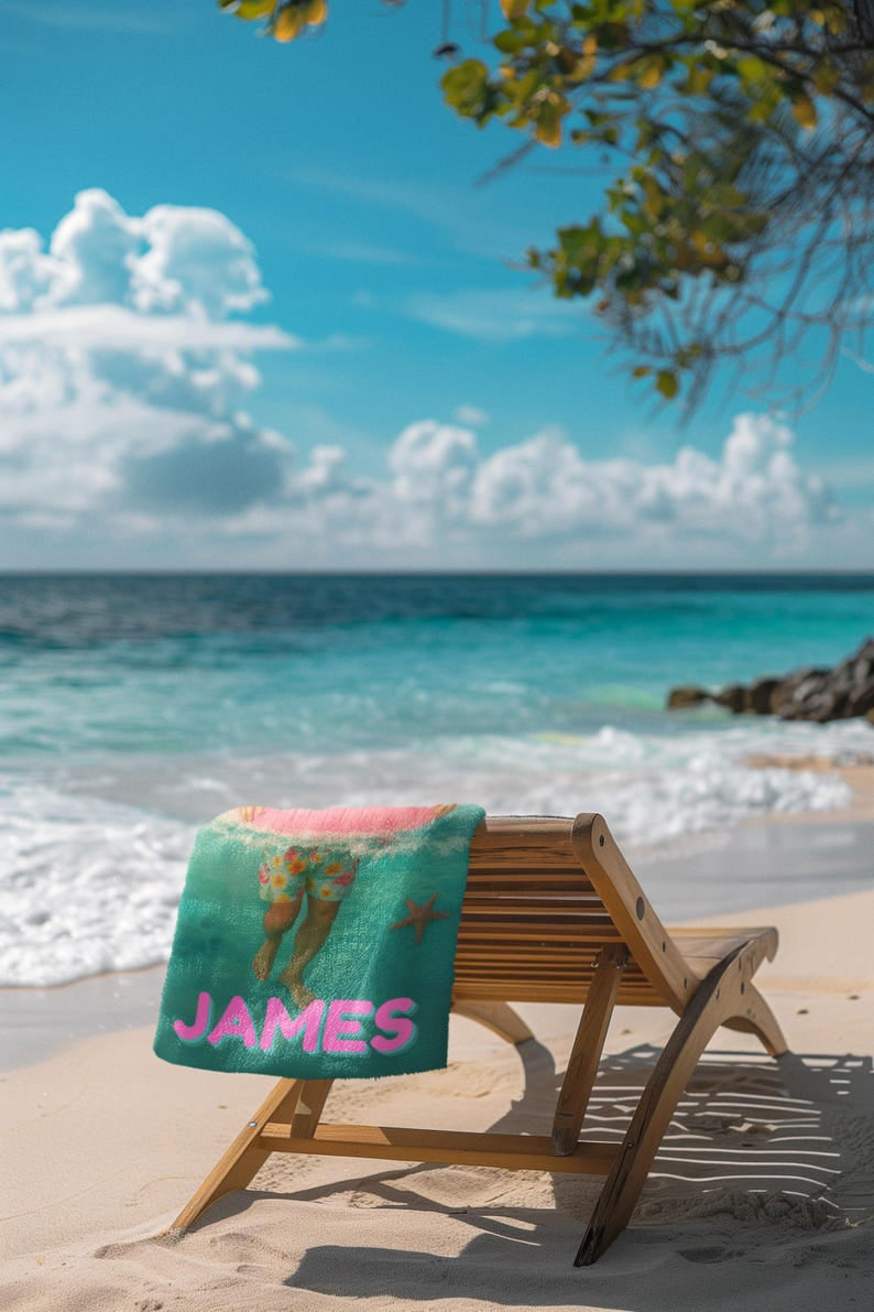 Personalized Funny Flamingo Beach Towel with Custom Face & Name, Pool Towel Vacation Gift.