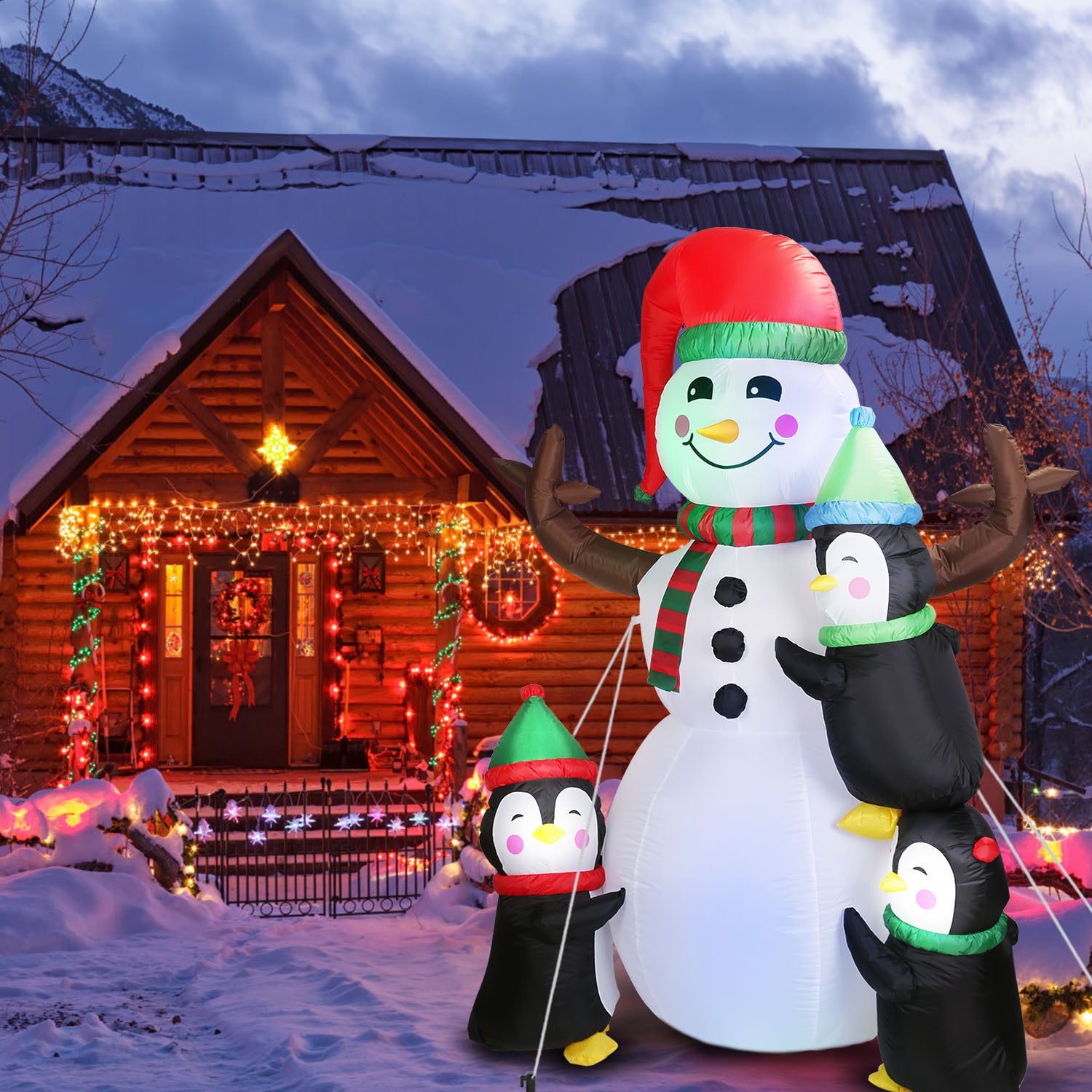 5.9FT Christmas Inflatable Outdoor Decoration Snowman Penguin Blow Up Yard Decoration with LED Light Built-in Air Blower for Winter Holiday Xmas Garde