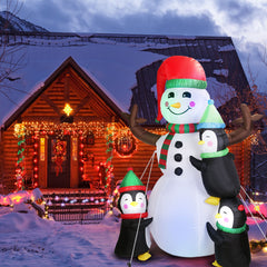 5.9FT Christmas Inflatable Outdoor Decoration Snowman Penguin Blow Up Yard Decoration with LED Light Built-in Air Blower for Winter Holiday Xmas Garde